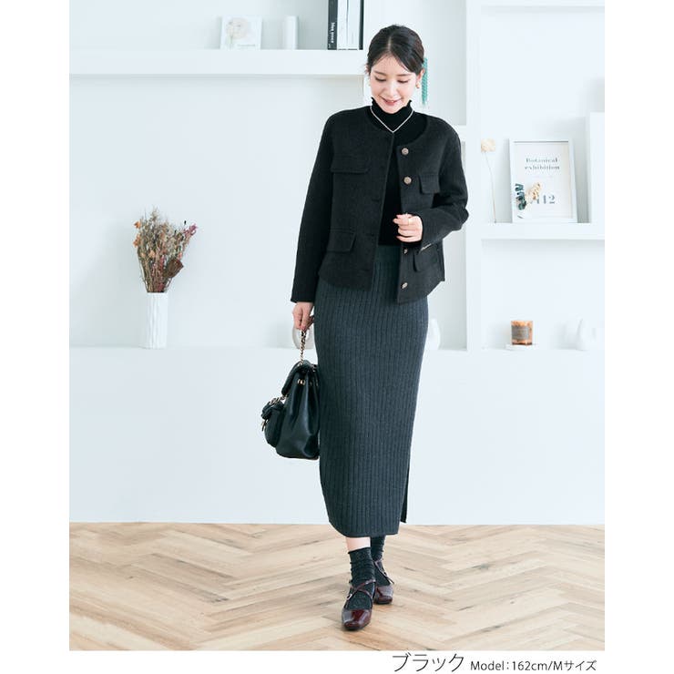 fekete ノーカラーウールシャギージャケット M FEKETE ノーカラー