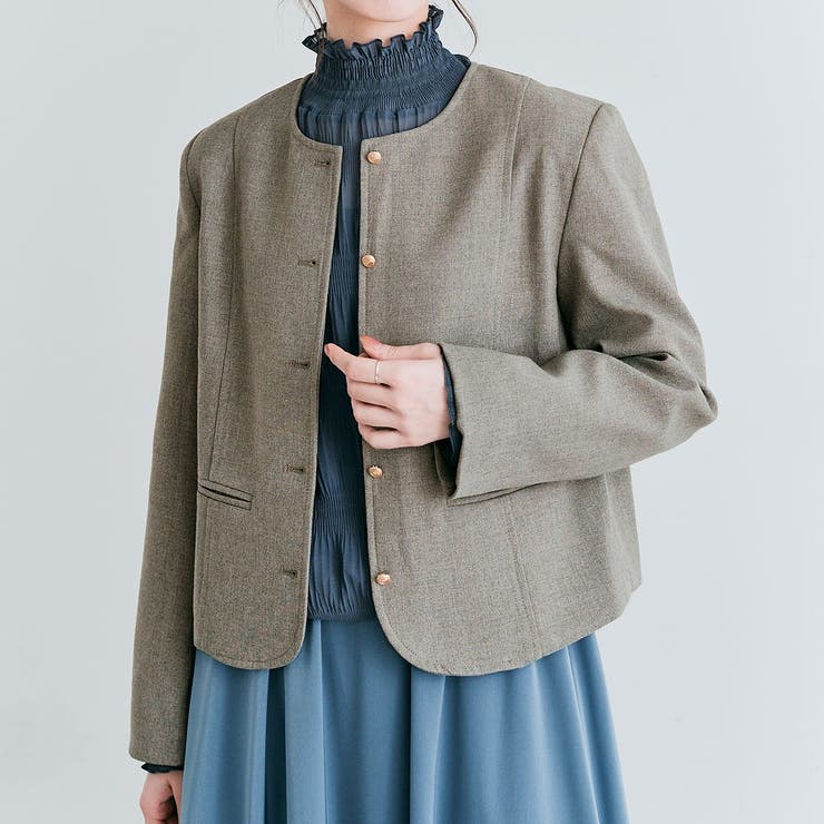モスグレー | ノーカラー金釦ツイルジャケット 3サイズ アウター | kirakiraShop 