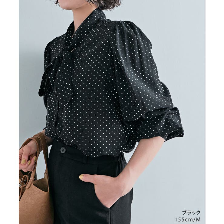 出産祝いなども豊富 ドットシフォンボウタイブラウス ボウタイブラウス シャツ[品番 トップス