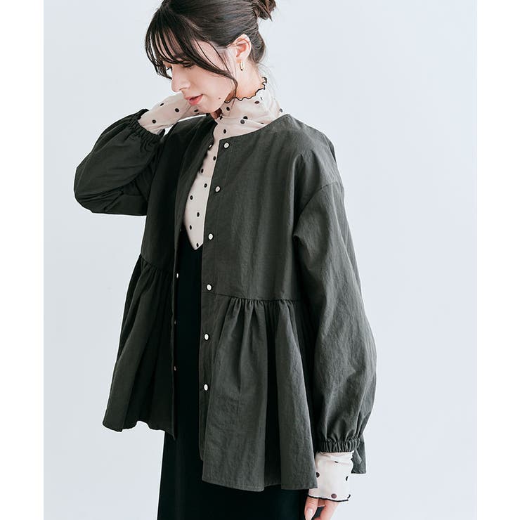 ナイロンタックノーカラーZIPブルゾン【撥水加工／洗濯機洗い可