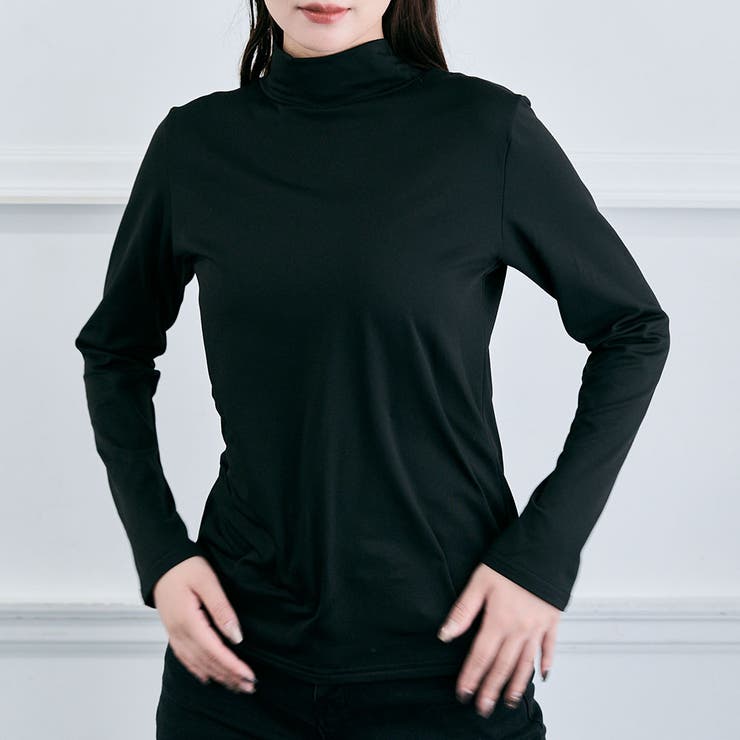 ブラック | 裏起毛シルキーウォームインナーカットソー 全4タイプ4色3サイズ インナートップス | kirakiraShop 