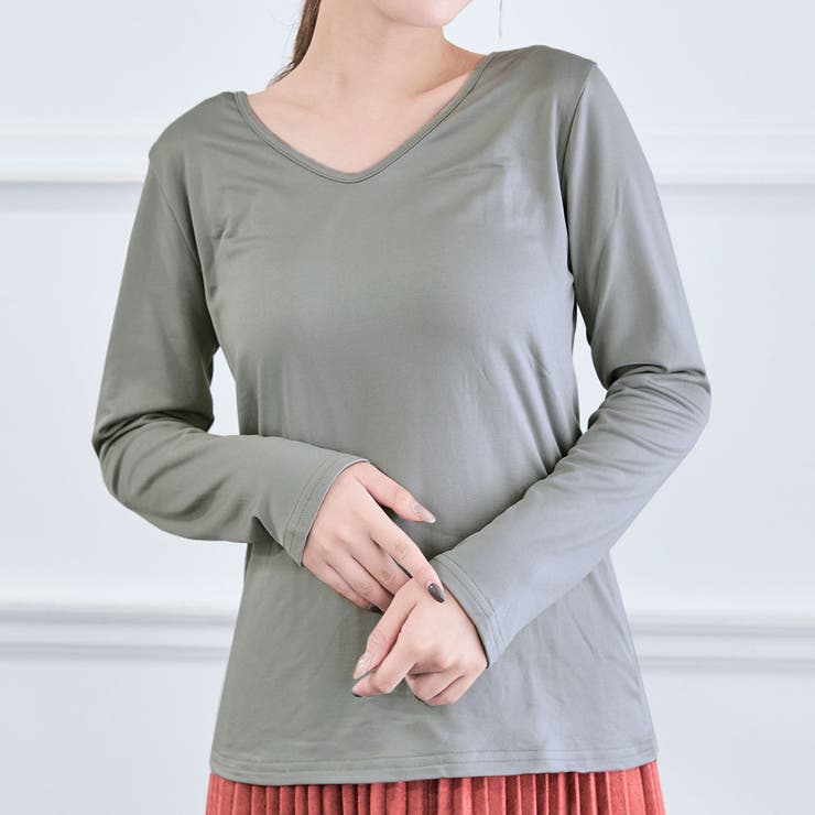 グレー | 裏起毛シルキーウォームインナーカットソー 全4タイプ4色3サイズ インナートップス | kirakiraShop 