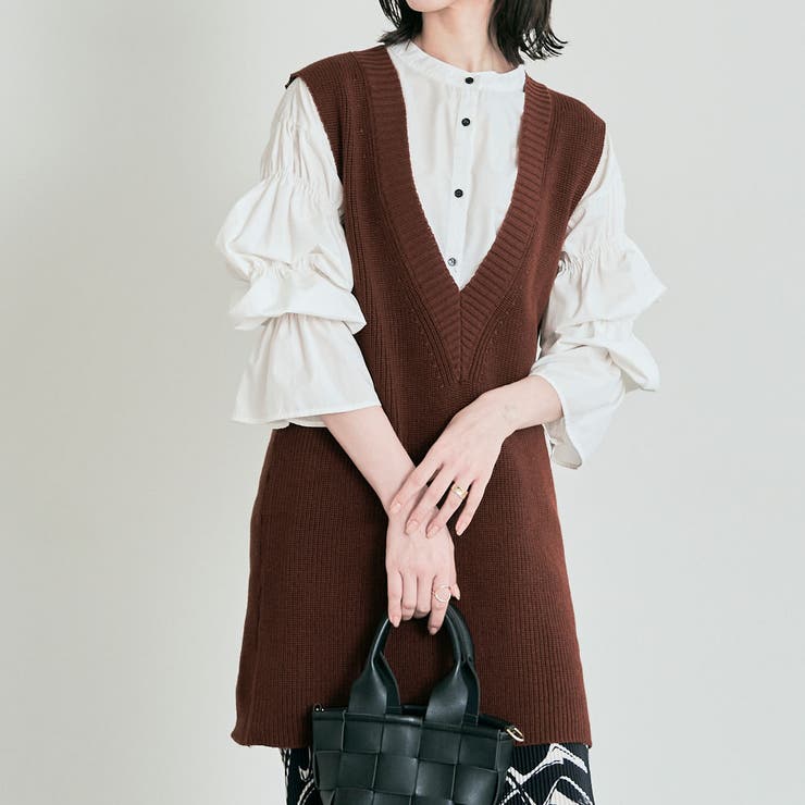 深Vチュニックニットベスト トップス ニットベスト[品番