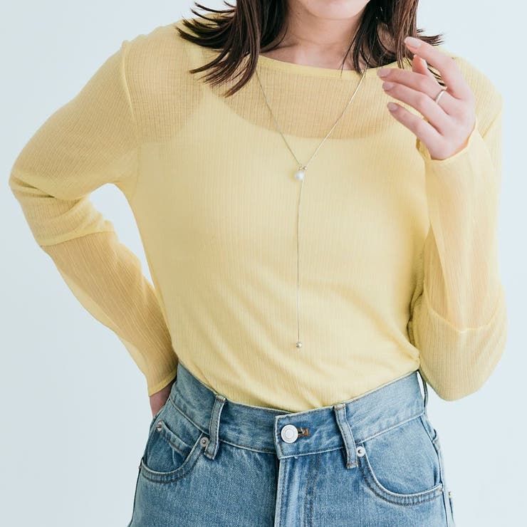 レモン | 袖切り替えシアーニットソー 3サイズ シアー | kirakiraShop 