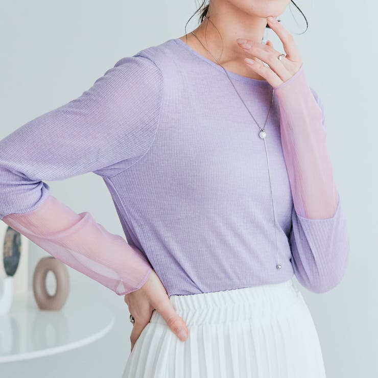 ラベンダー | 袖切り替えシアーニットソー 3サイズ シアー | kirakiraShop 