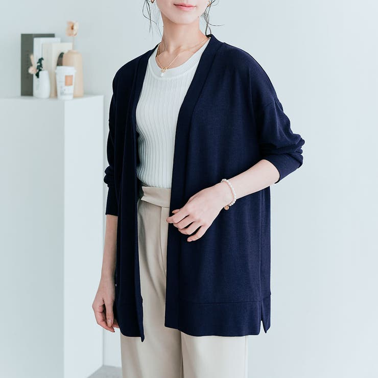 ネイビー | ノーボタンニットソーカーディガン トップス カーディガン | kirakiraShop 