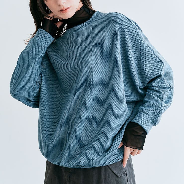 ダスティブルー | コットンストレッチドルマンロングトップス ドルマン 着痩せ | kirakiraShop 