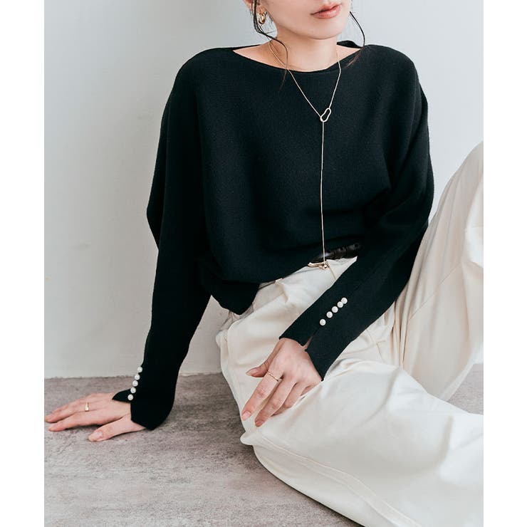 袖パールコットンニットドルマントップス ドルマン 着痩せ | kirakiraShop  | 詳細画像5