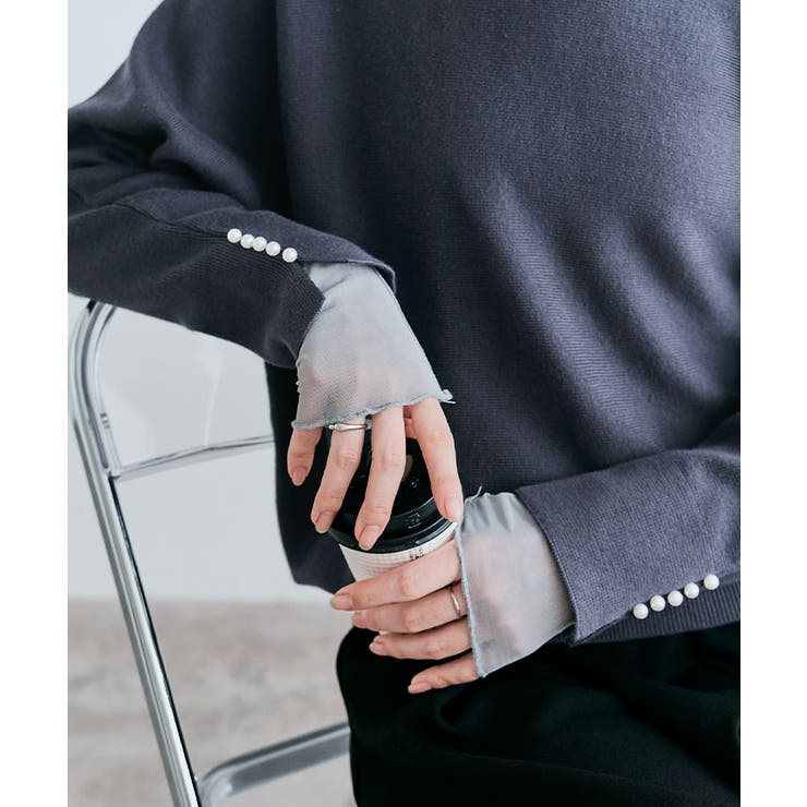 袖パールコットンニットドルマントップス ドルマン 着痩せ | kirakiraShop  | 詳細画像7