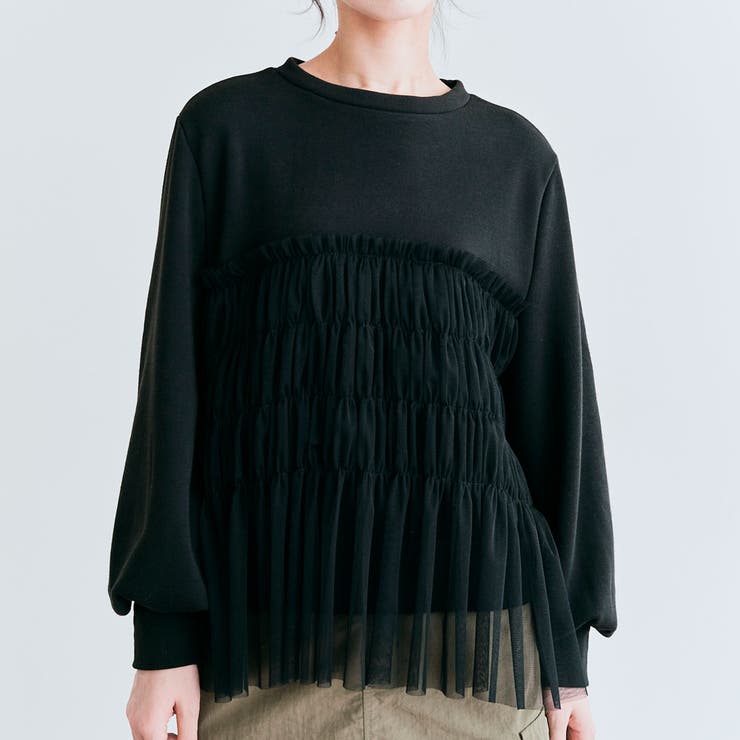 ブラック | 裏起毛チュールコンパクトスウェット 2サイズ 裏起毛 | kirakiraShop 