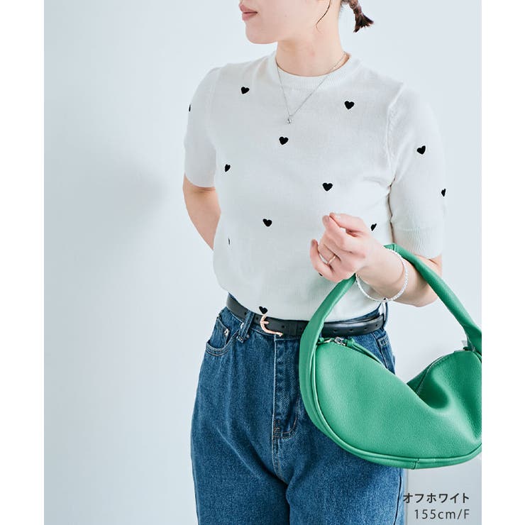 ハート刺繍半袖コットンニット 2サイズ サマーニット[品番