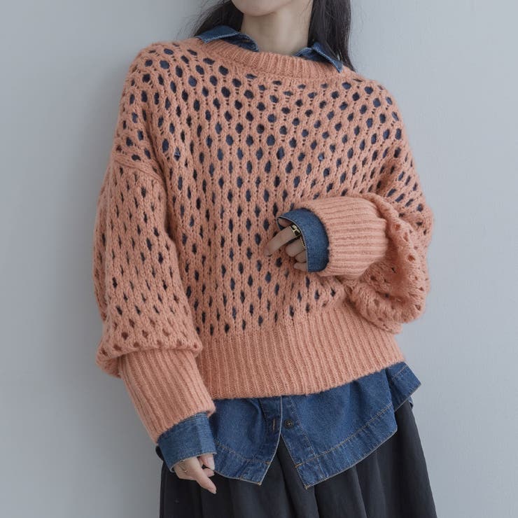 ペールピンク | 【maviru】メッシュ透かし編みショートニット トップス ニット | kirakiraShop 