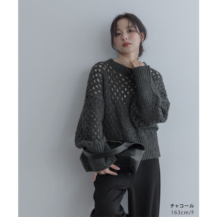 【maviru】メッシュ透かし編みショートニット トップス ニット | kirakiraShop  | 詳細画像15 