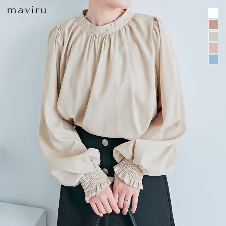 スタンドカラーギャザーブラウス 2サイズ シャツ | kirakiraShop  | 詳細画像1 