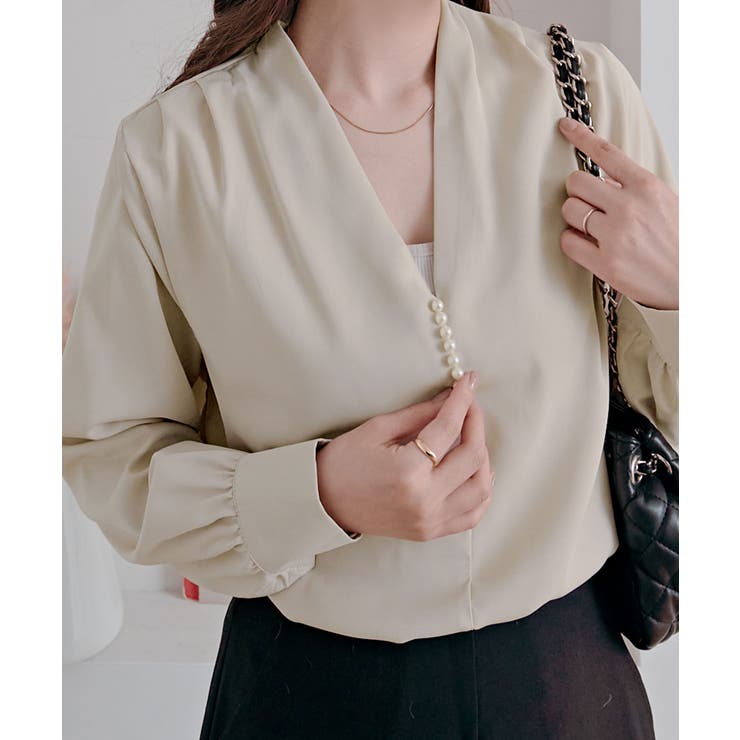 パールVネックブラウス シャツ シフォン | kirakiraShop  | 詳細画像10 