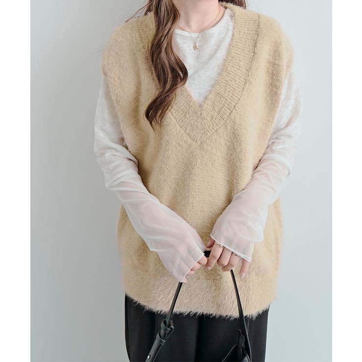 深Vネックシャギーニットベスト トップス ベスト | kirakiraShop  | 詳細画像10 