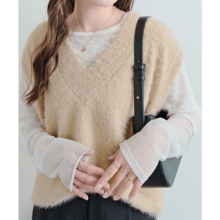 深Vネックシャギーニットベスト トップス ベスト | kirakiraShop  | 詳細画像11 