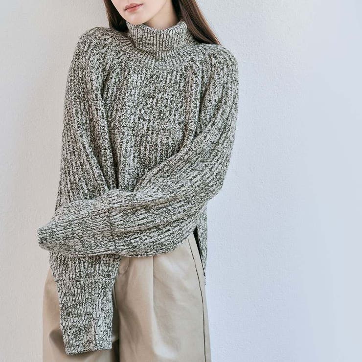 ミックスヤーンタートルニット トップス カラーニット[品番