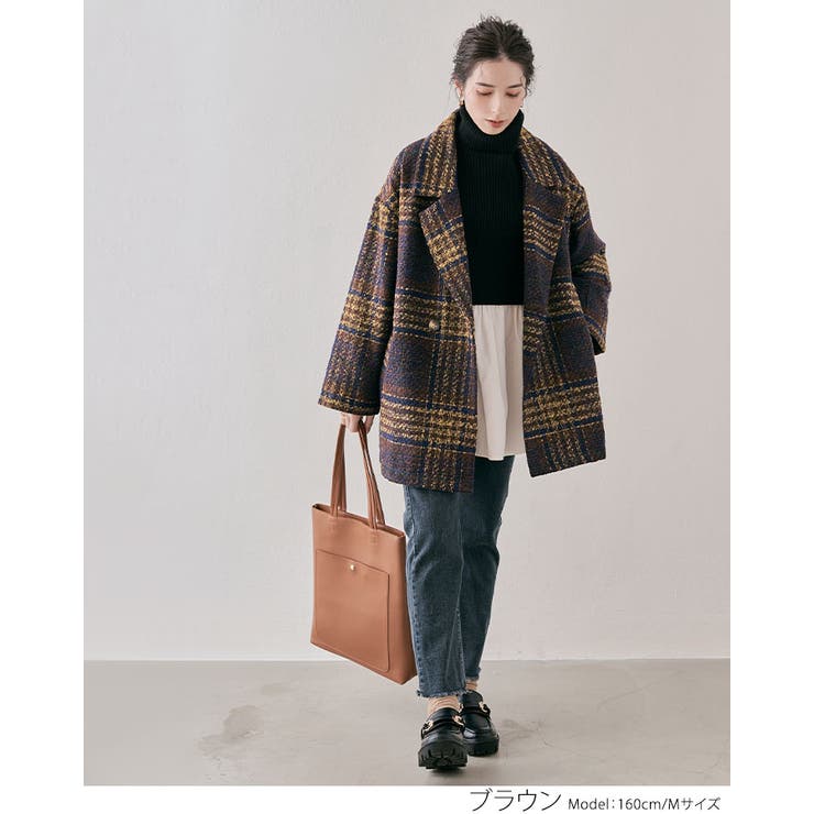 チェック柄ダブルジャケットコート アウター ジャケットコート[品番  