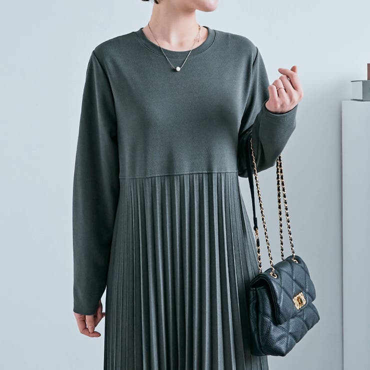 激安人気新品 全方向ストレッチプリーツ切り替えワンピース ワンピース 長袖 ワンピース