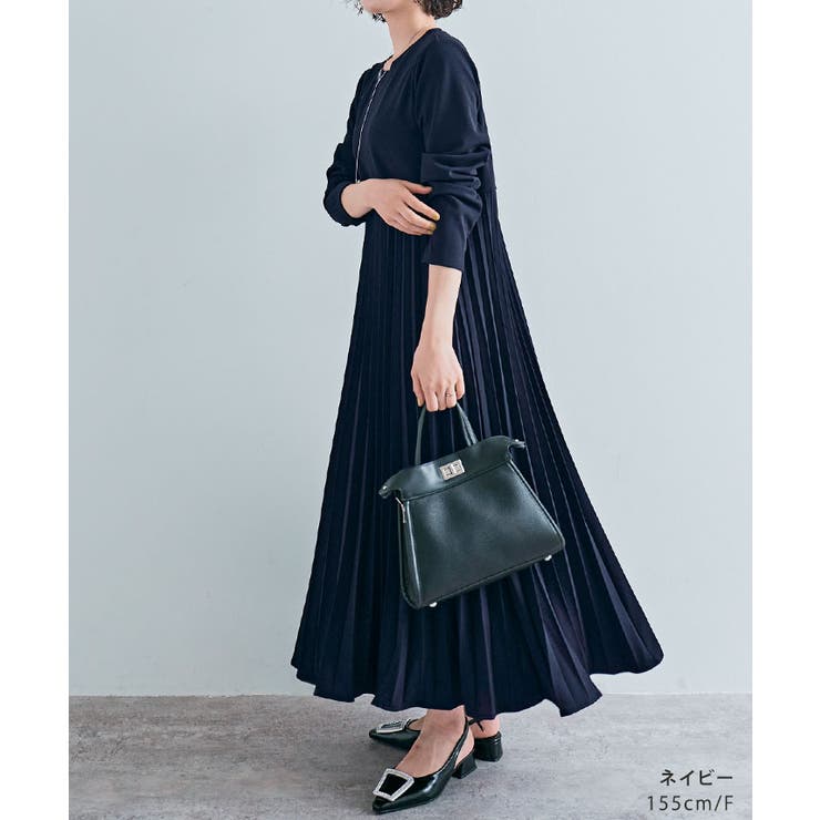 口コミ・レビューで人気商品を探そう 全方向ストレッチプリーツ切り替えワンピース ワンピース 長袖 ワンピース