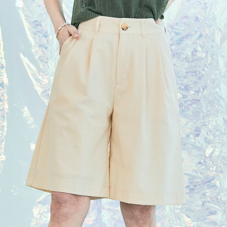 コットンリネンタックハーフパンツ 2サイズ ボトムス[品番 コットンリネンタックハーフパンツ 2サイズ ボトムス[品番