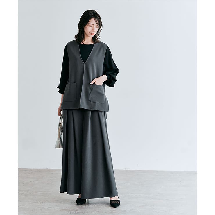 maviru】全方向ストレッチタックワイドパンツ ワイドパンツ ゴム[品番