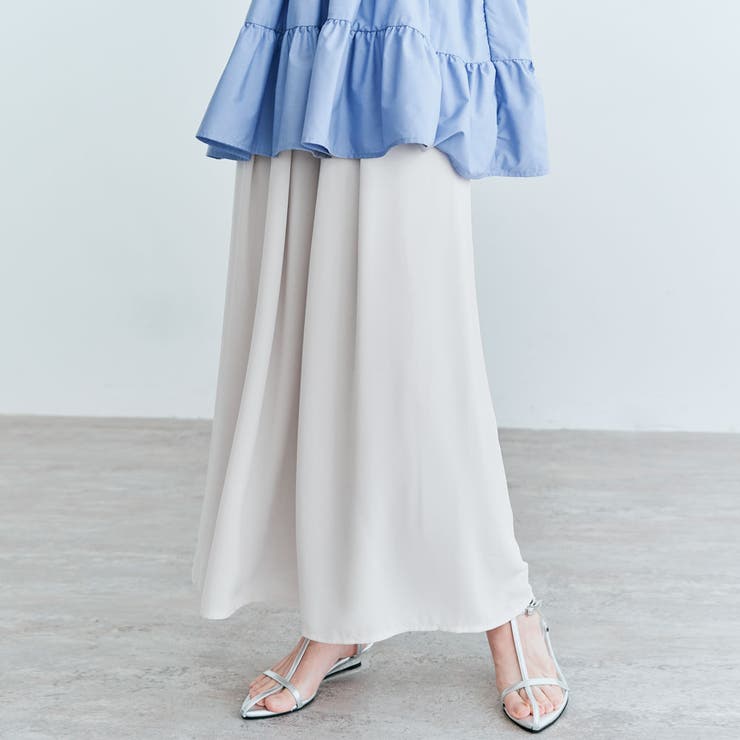 シフォンタックワイドパンツ 2サイズ 着痩せ[品番：IK000007652