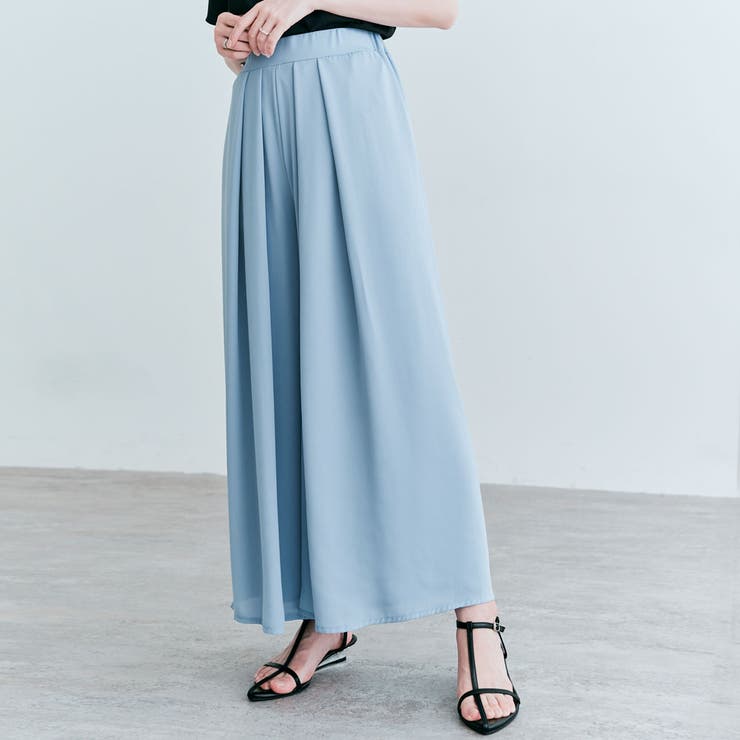 期間限定セール シフォンタックワイドパンツ 2サイズ 着痩せ[品番：IK000007652 パンツ