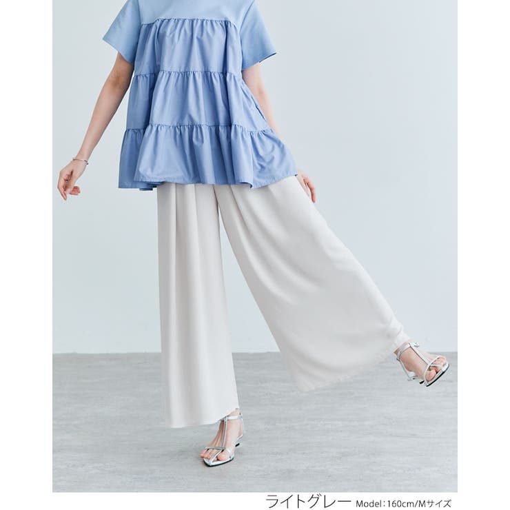『2年保証』 シフォンタックワイドパンツ 2サイズ 着痩せ[品番：IK000007652 パンツ