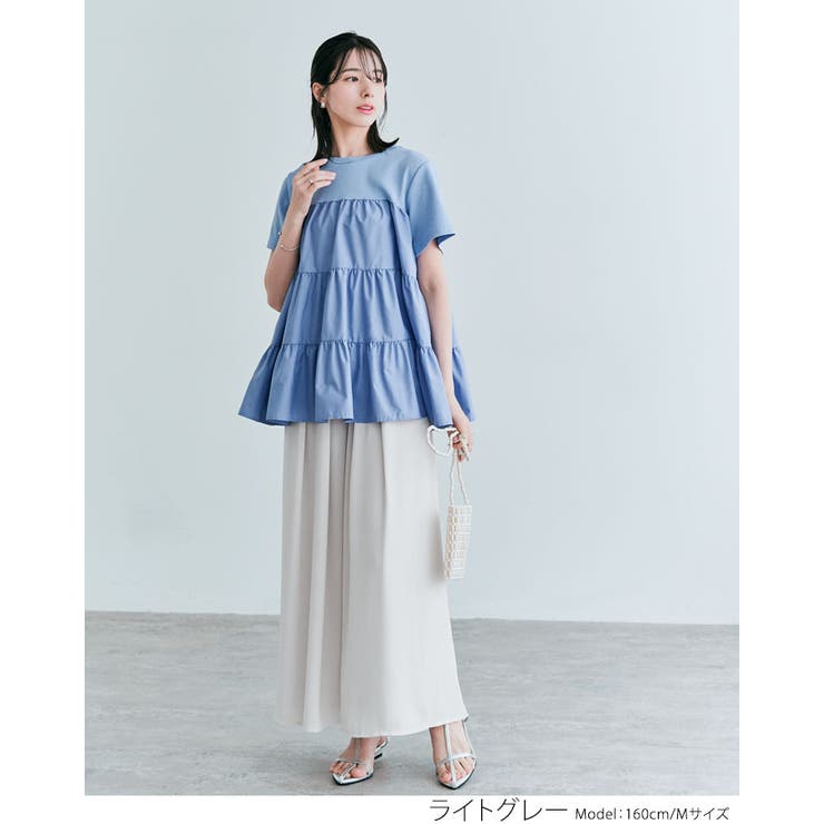 シフォンタックワイドパンツ 2サイズ 着痩せ[品番：IK000007652