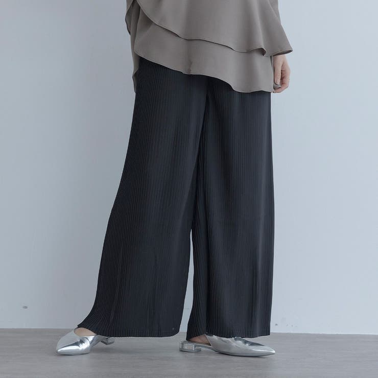ブラック | シフォンプリーツワイドパンツ 1色 ワイドパンツ | kirakiraShop 