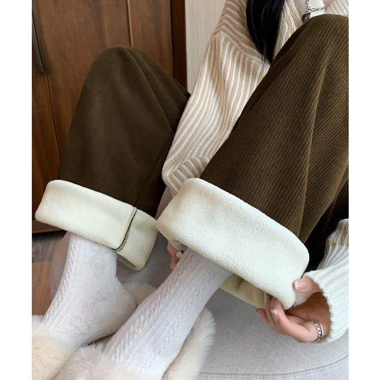 ブラウン | 裏起毛コーデュロイワイドパンツ ボトムス パンツ | kirakiraShop 