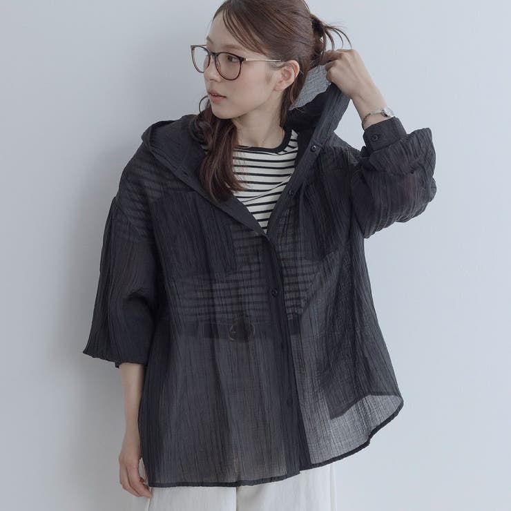 ブラック | 【maviru】フード付きシアーブラウス シアーシャツ シアーパーカー | kirakiraShop 