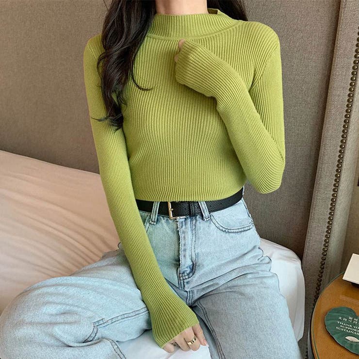 ライム | ハイネックリブニット トップス リブニット | kirakiraShop 