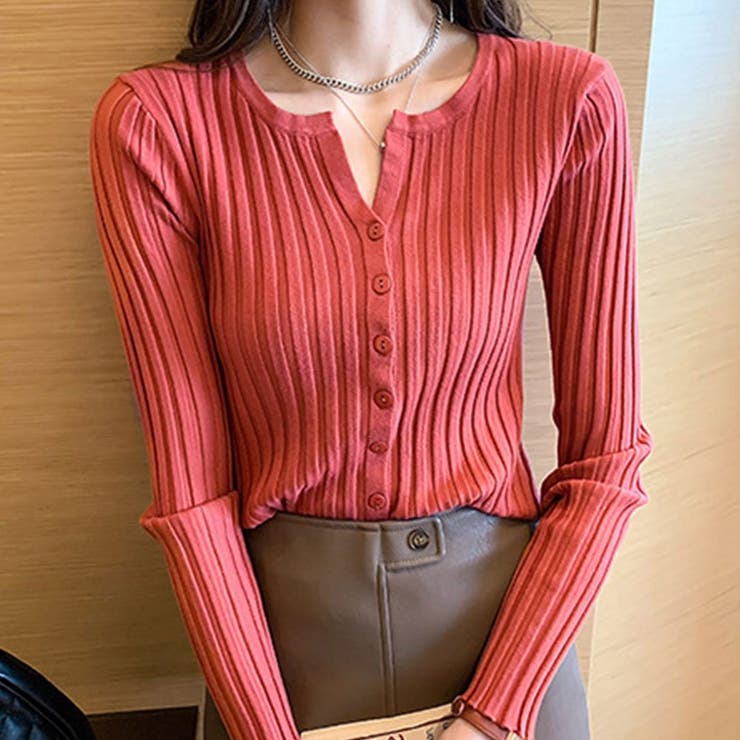 ブリック | キーネックリブニットカーディガン トップス リブニット | kirakiraShop 