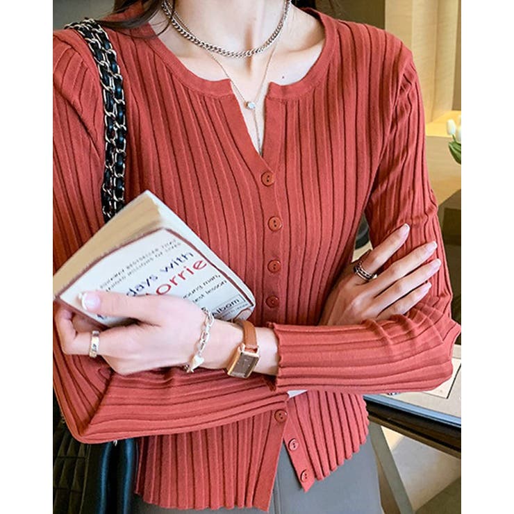 キーネックリブニットカーディガン トップス リブニット | kirakiraShop  | 詳細画像16 