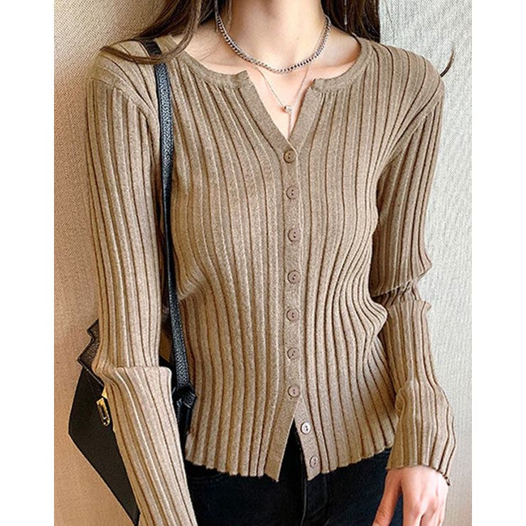 キーネックリブニットカーディガン トップス リブニット | kirakiraShop  | 詳細画像22 