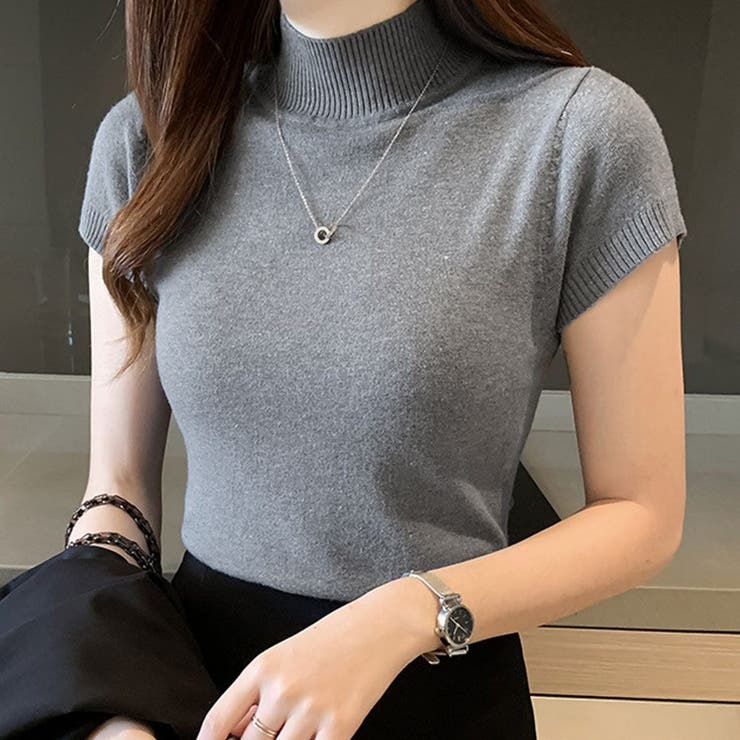 【 LEONARD 】　ハイネック　半袖　ニットカットソー　サイズ L L 半袖ハイネックニットソー カットソー ニット[品番：IK000007254