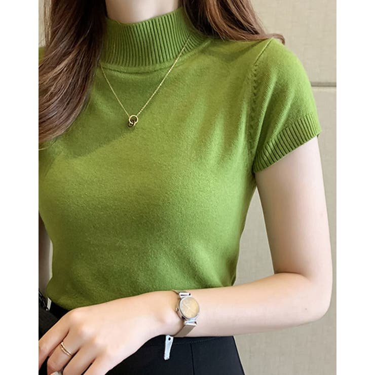 半袖ハイネックニットソー カットソー ニット[品番：IK000007254