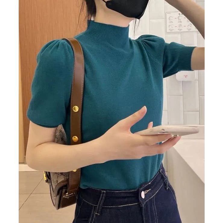 パフスリーブプチハイネックニットトップス カットソー ニット