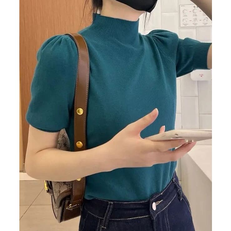 GREED - GREED パフスリーブニット 極美品 ネイビー セール】【接触冷感】パフスリーブニット（ニット/セーター