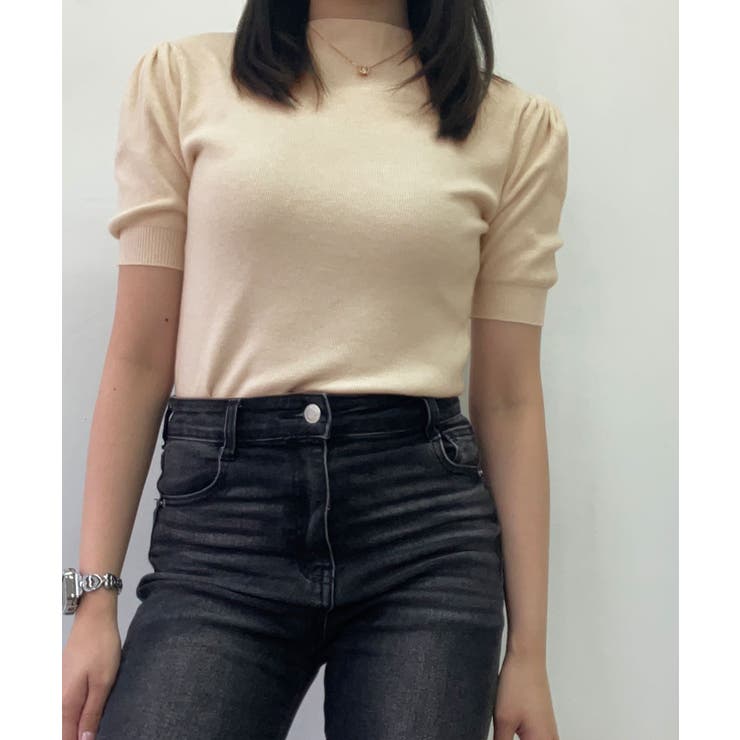 yori ネイビー 半袖ニット パフスリーブ マリンドットパフポロニット【2025SP】 | all item| yori
