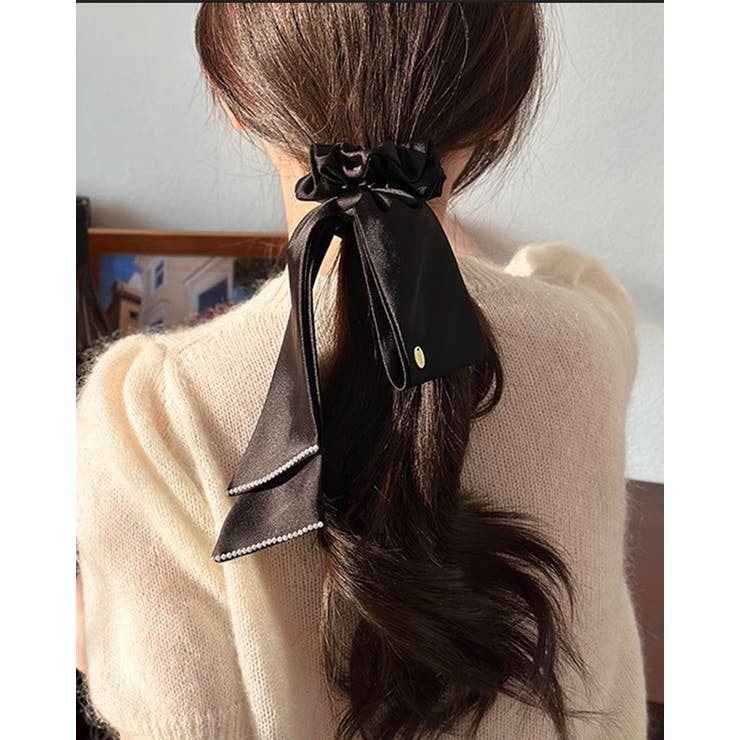 サテンビッグリボンシュシュ 小物 ヘアアクセサリー[品番