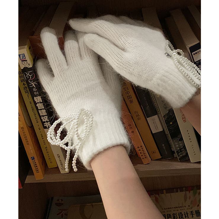 指穴付きパールリボンニットグローブ 小物 ニット手袋 | kirakiraShop  | 詳細画像2 