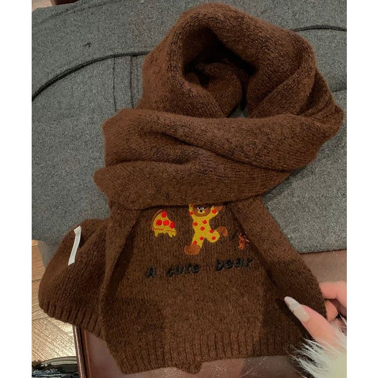 ベア刺繍ニットマフラー ユニセックス メンズ[品番：IK000007862