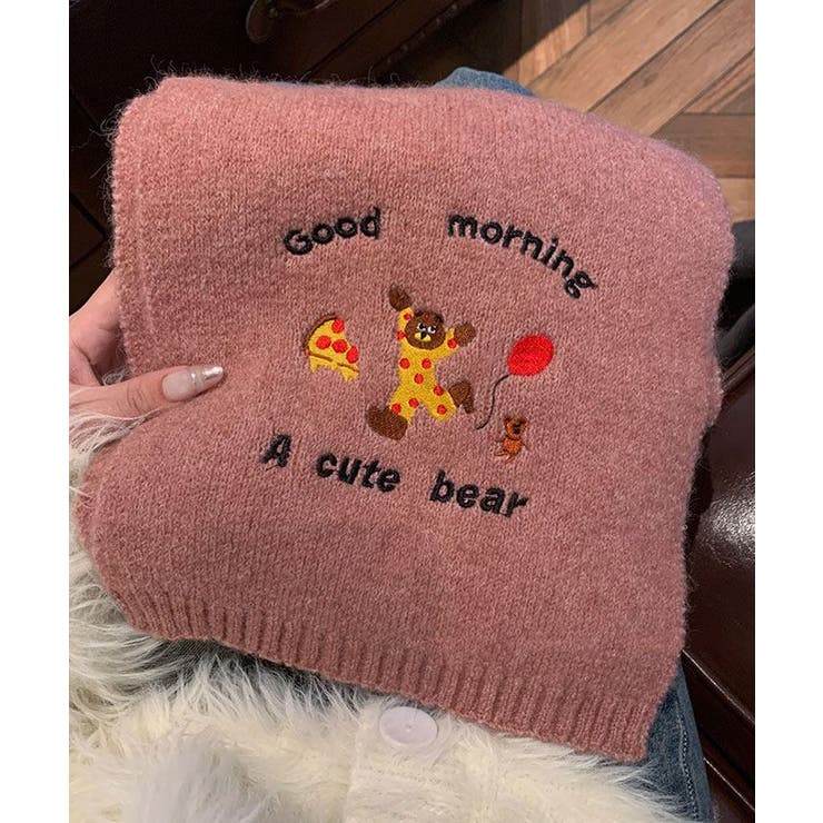 ベア刺繍ニットマフラー ユニセックス メンズ[品番：IK000007862