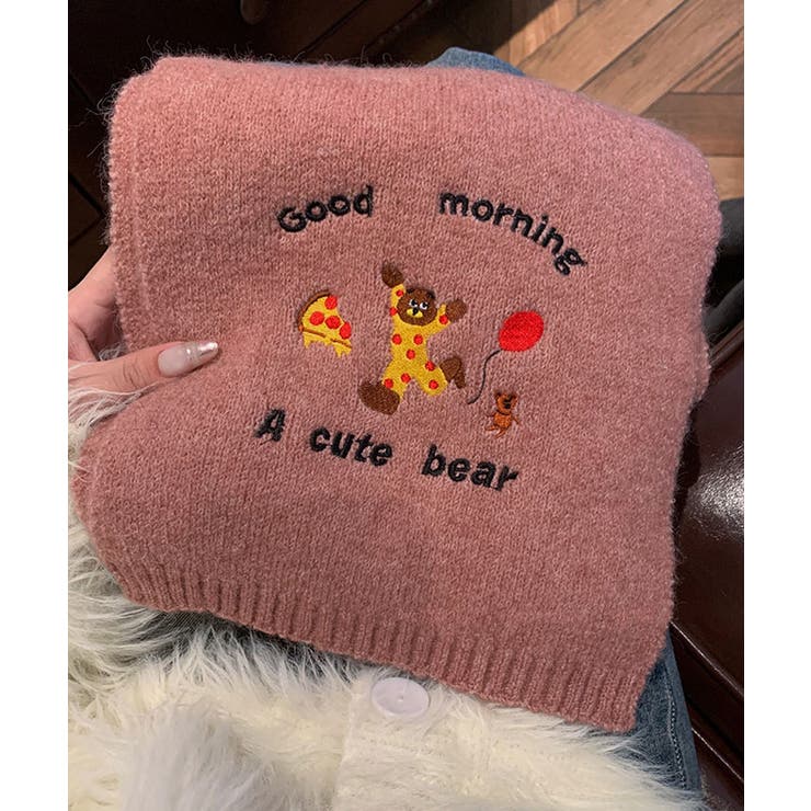 ベア刺繍ニットマフラー ユニセックス メンズ[品番：IK000007862