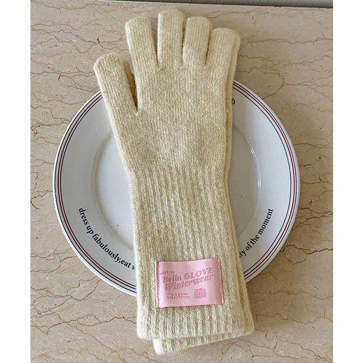 hazama ニートニット手袋 指穴付きタグニットグローブ 小物 ニット手袋[品番：IK000007822