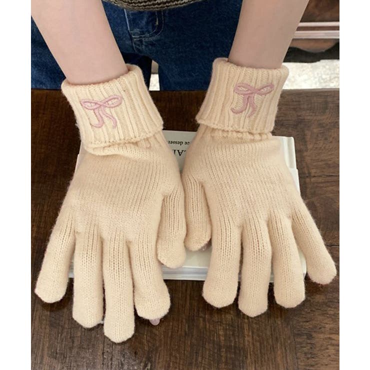 指穴付きリボンニットグローブ 小物 ニット手袋 | kirakiraShop  | 詳細画像3 